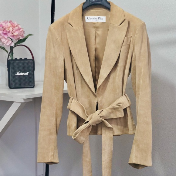 ✨HP✨ Dior Runway Beige Suede Front Tie Jacket